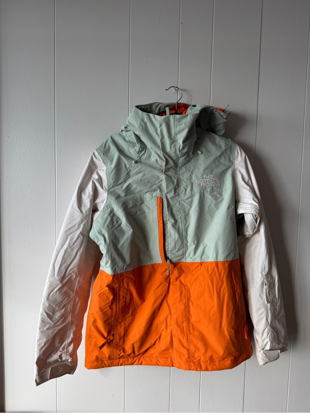 The North Face Mint, Orange & White Colorblock Insulated Ski Jacket